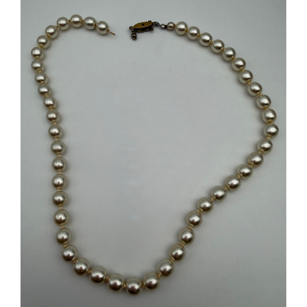 Vintage Faux Pearl Knotted Necklace Rhinestone Filigree Clasp Broken Repair Q048